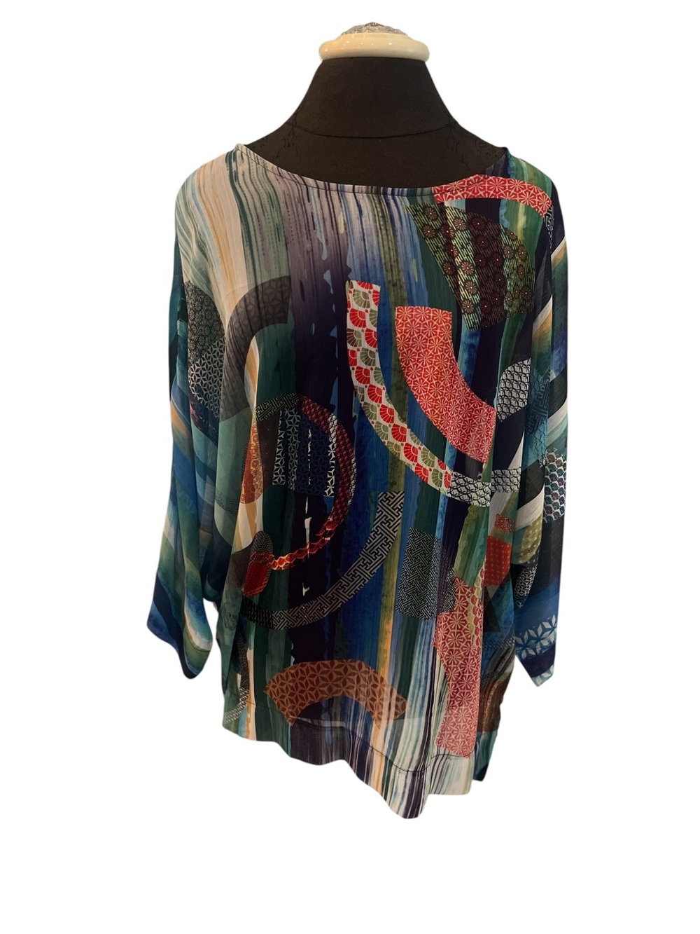 Et Lois Chiffon Tunic Watercolor Abstract Graphic XL Or OS Made In USA